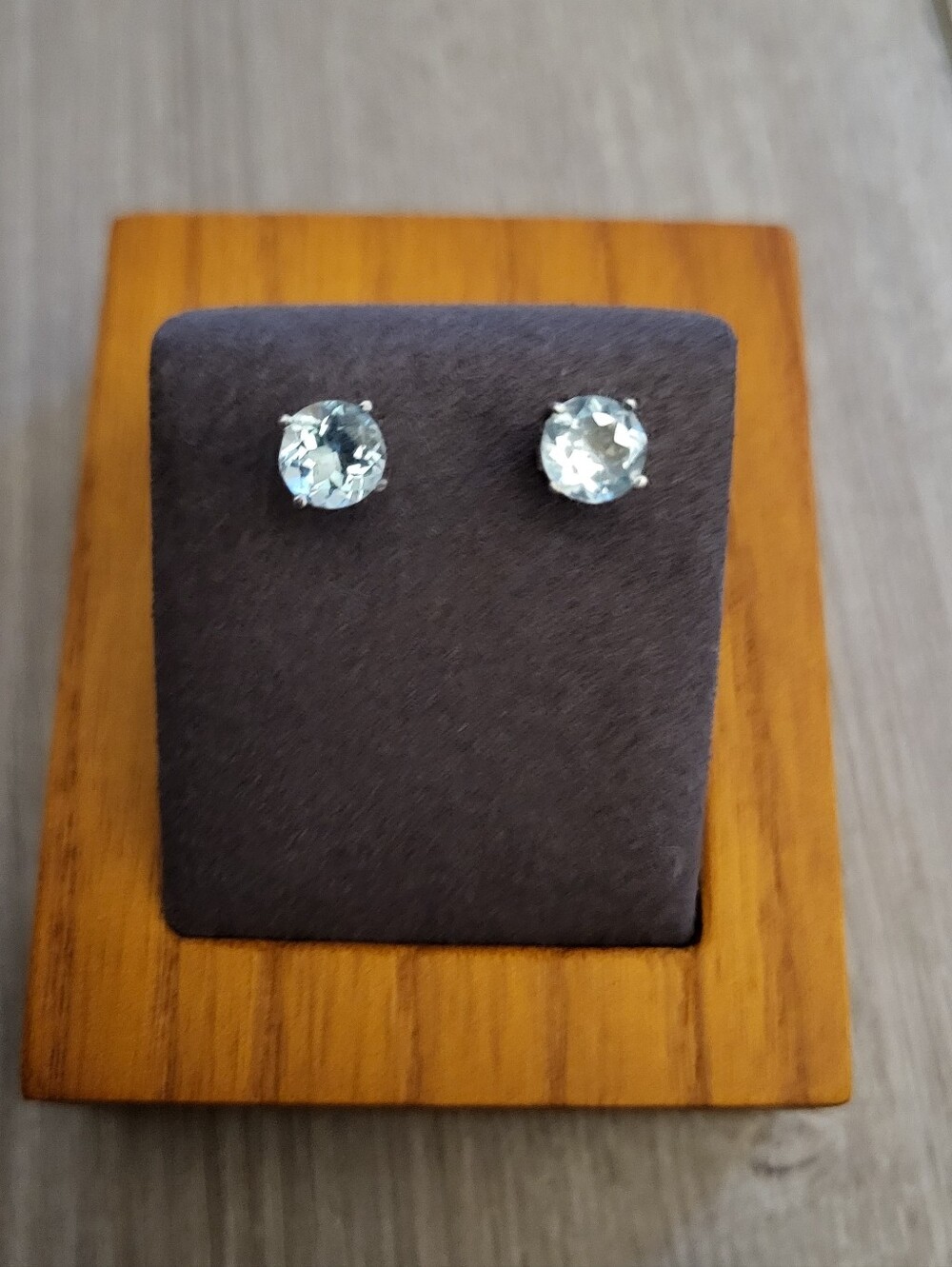Classic Blue Topaz 6mm Round Stud Earrings - Light Blue